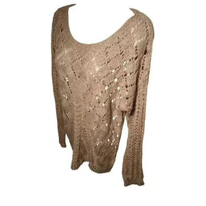 Charlotte Russe Sweater Womens XL Long Sleeve Open Knit Pullover Tan